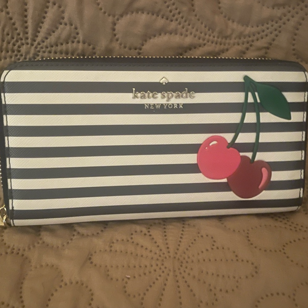 Kate Spade Striped Wallet with Cherry Design-NWOT